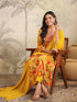 Mustard Chanderi Silk Floral Printed A-line Kurta Set